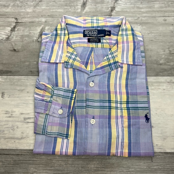 POLO by RALPH LAUREN Size M Lavender and  Blue Stripe Cotton Long Sleeve Shirt main image 0